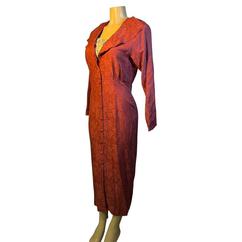 Scott McClintock Vintage 90s Lace Trim‎ Maxi Dress Rust Red Medium Cottagecore